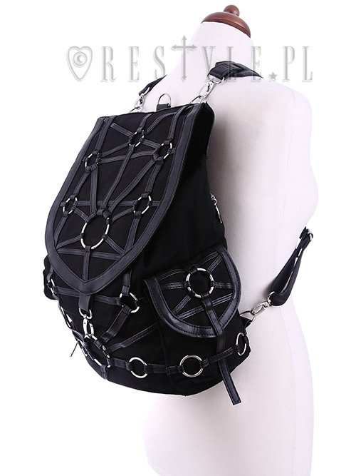 Black harness backpack, with pockets, occult, black fashion"O-RING BACKPACK"