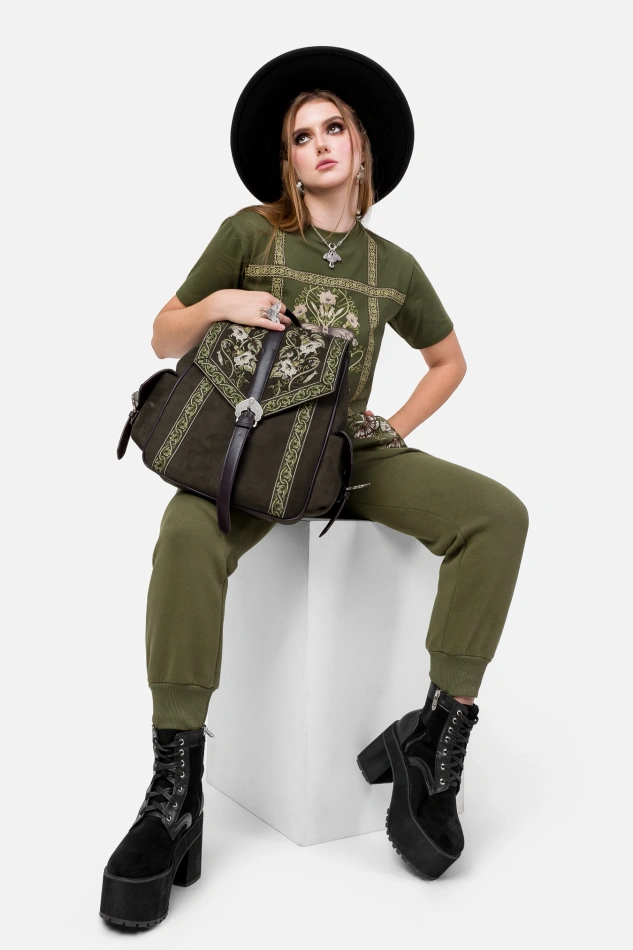 MOONVINE PLECAK OLIVE w roślinne motywy