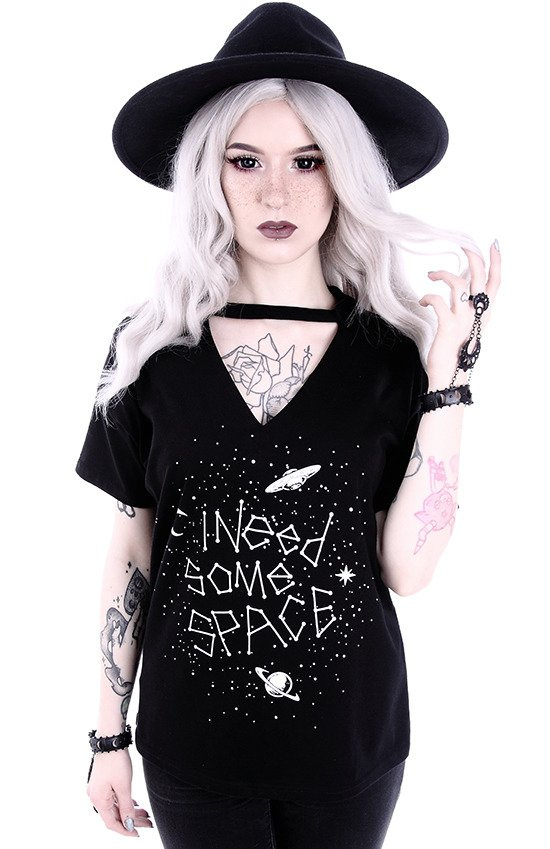 Gothic blouse with star constellation V-neck with choker "I NEED SOME SPACE"
