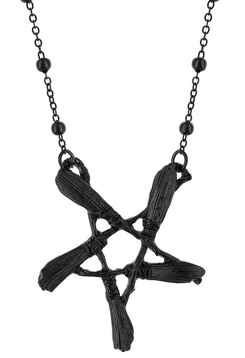 Besen Pentagramm Schwarzer Anhänger für Hexen