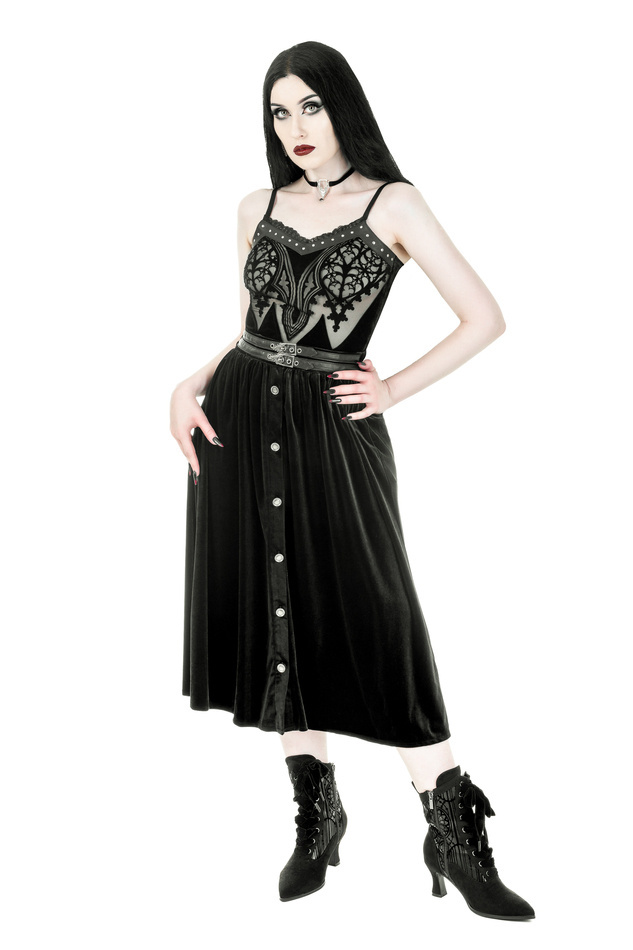 CRYPT VELVET MIDI SKIRT