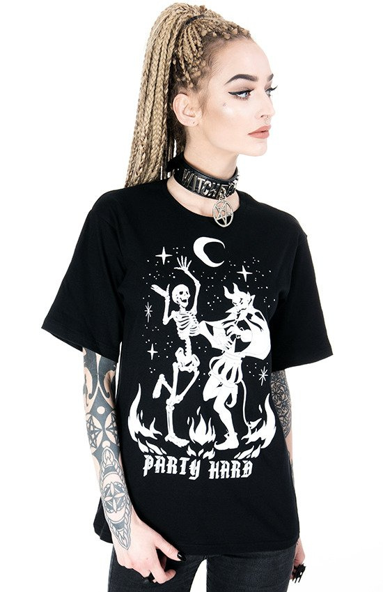 Black Oversized tshirt Party Hard Devil Dance