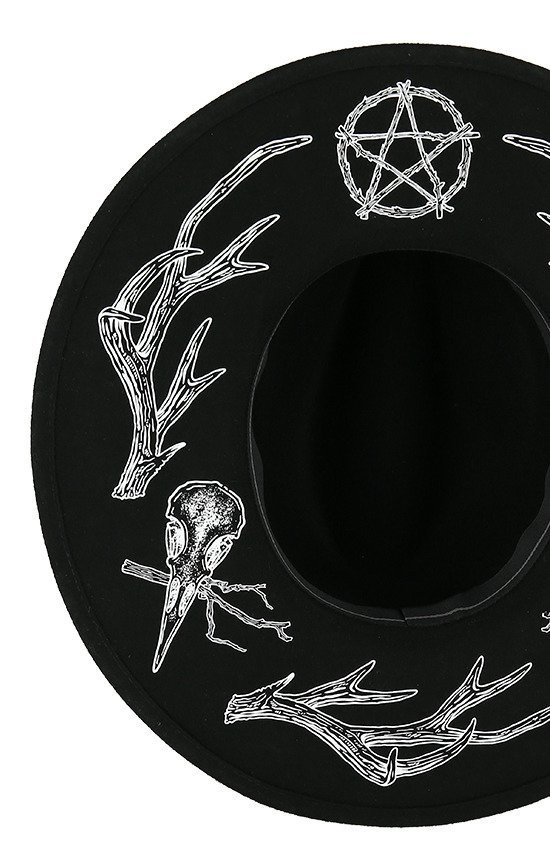 Gotycki Czarny kapelusz z dużym rondem wełna ANTLERS