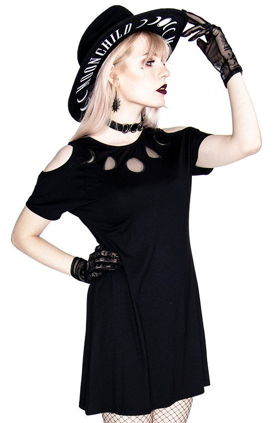 Czarna tunika MOON PHASES TUNIC, fazy księżyca cold shoulder
