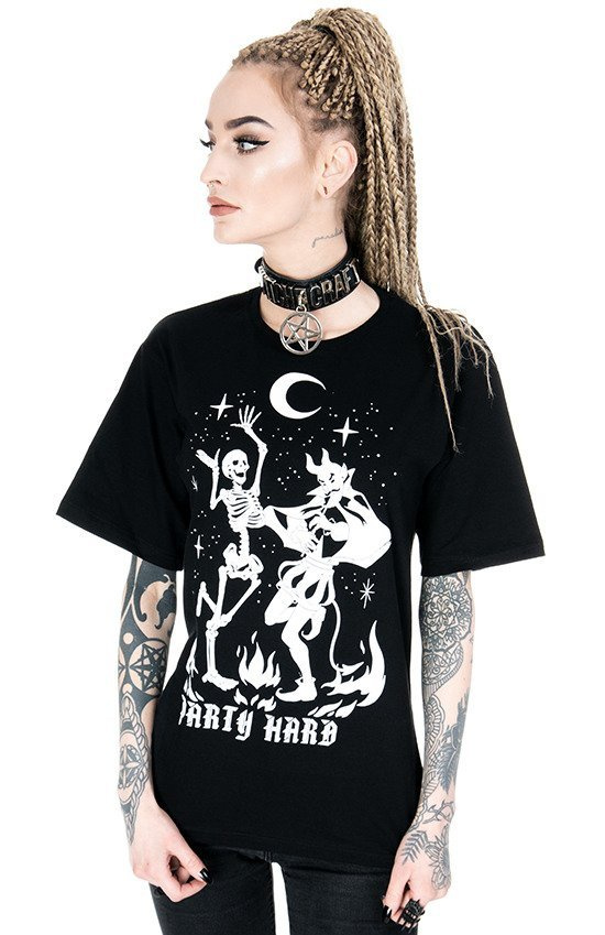 Black Oversized tshirt Party Hard Devil Dance