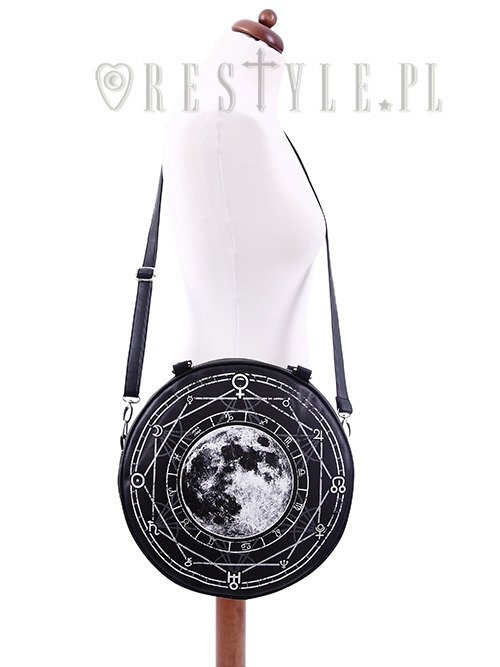 Black, witchy purse, full moon print, moon bag "LUNA ROUND BAG"