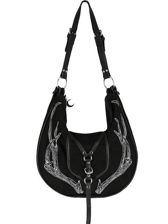 Czarna torebka Antlers duża torba na regulowanym pasku z porożem