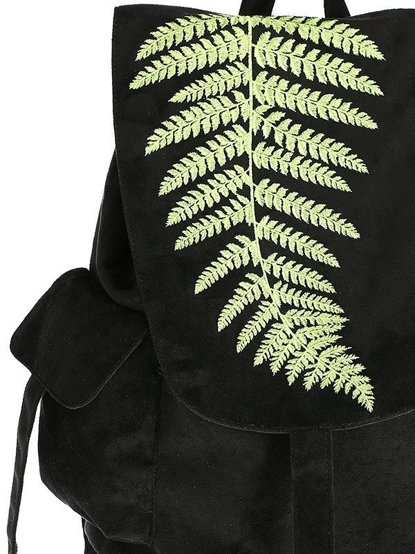 Zamszowy plecak z klapą i haftem paproci FERN BACKPACK