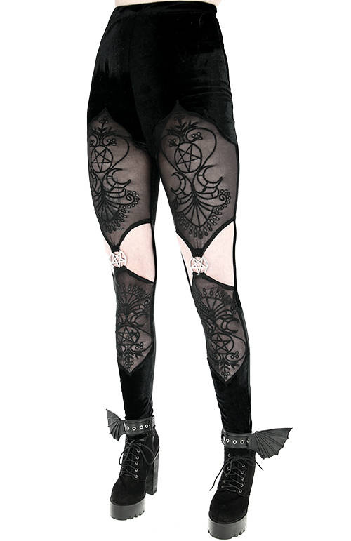 VELVET VESPER embroidered leggings with pentagrams