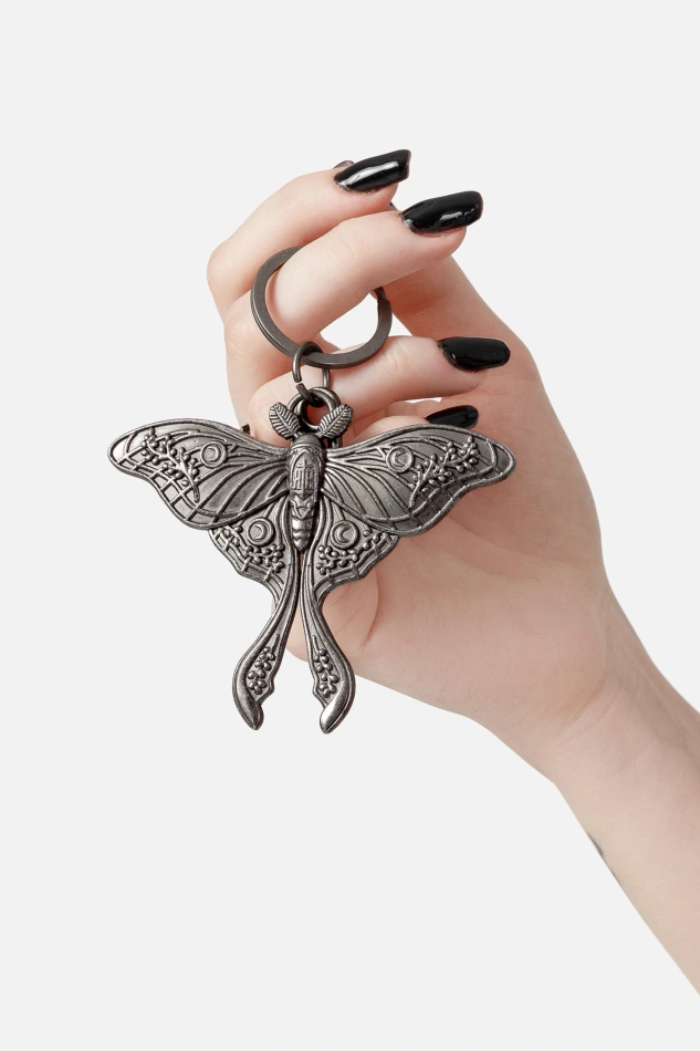 Luna Moth Brelok Antique Silver