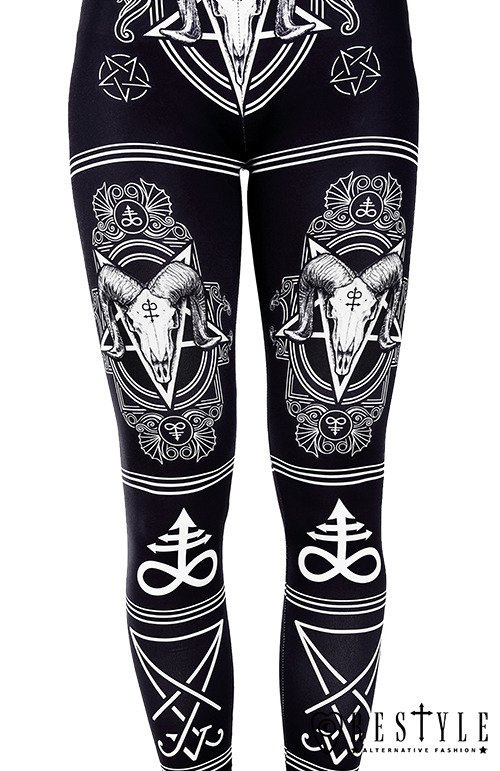 Czarne legginsy z nadrukiem w czaszki i pentagramy "SATANIC LEGGINGS"